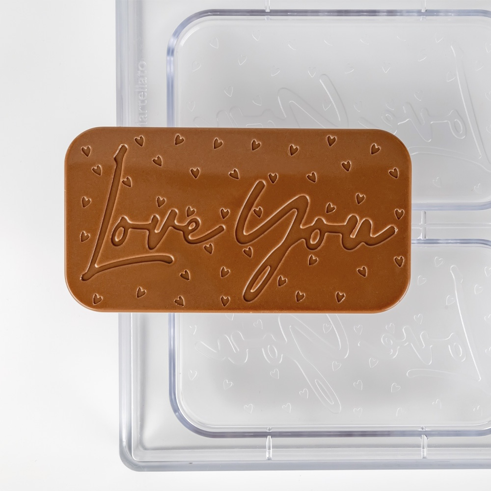 Tablete Ciocolata 13 x 7 x H 1 cm - Matrita Policarbonat Love You, 3 Cavitati, 100 gr [3]