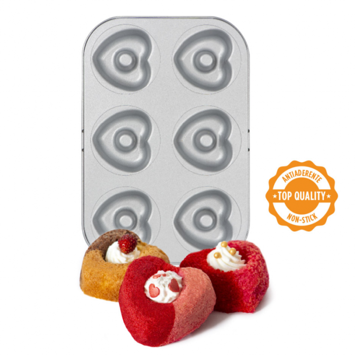 Tava 6 Cavitati Forme Inimioare Ø 7.5 x H 2.3 cm, Otel Antiaderent [2]