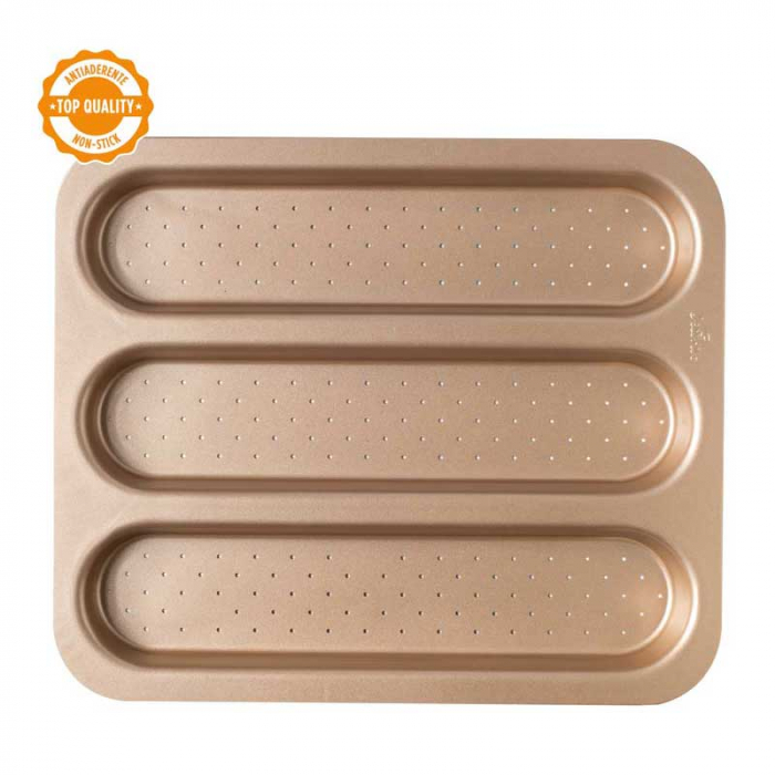 Tava Baghete Roz Vintage 3 Cavitati 38 x 32 x H 3 cm, Aluminiu Antiaderent [2]
