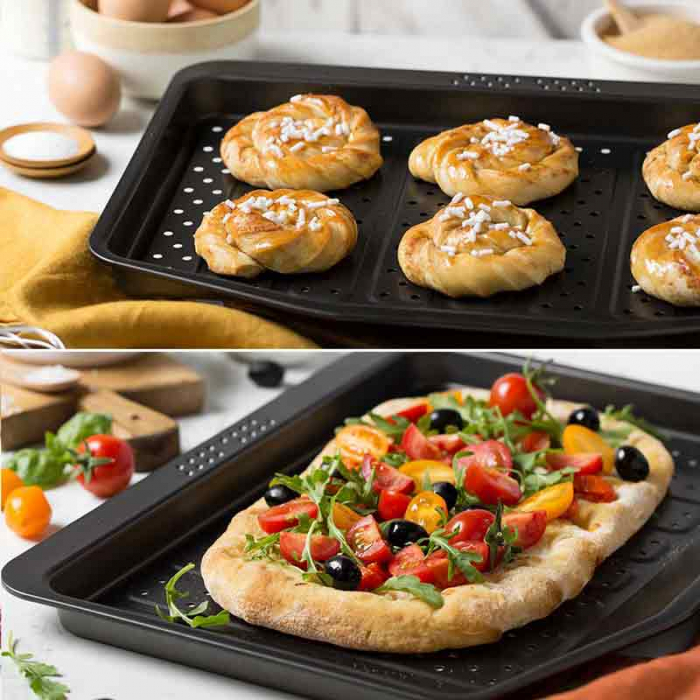 Tava Coacere Perforata Crisp & Fry 41 x 31.5 x H 2.5 cm, Aluminiu Antiaderent [3]