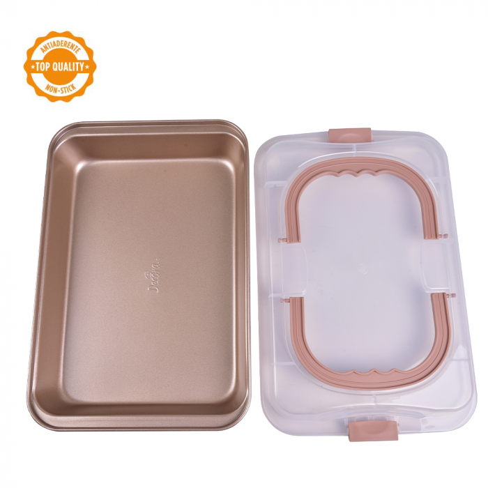 Tava Drept. Margini Evazate Roz Vintage 37 x 24.5 x 5 cm + Capac Transp, Alum Antiaderent [2]
