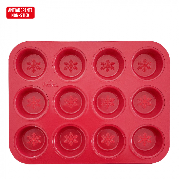 Tava Muffins Celebration Rosu Ø 8 x H 2.9 cm, 12 cavitati, Metal Antiaderent [2]