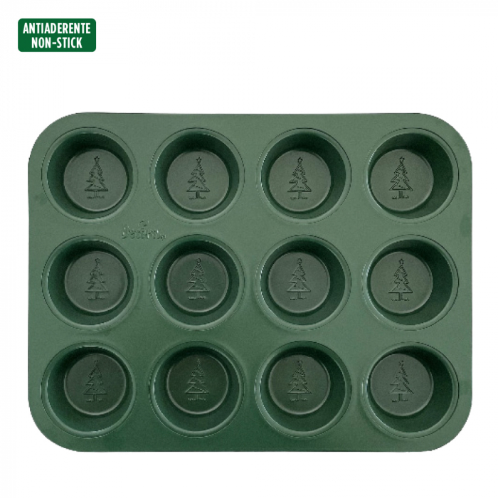 Tava Muffins Celebration Verde Ø 8 x H 2.9 cm, 12 cavitati, Metal Antiaderent [2]