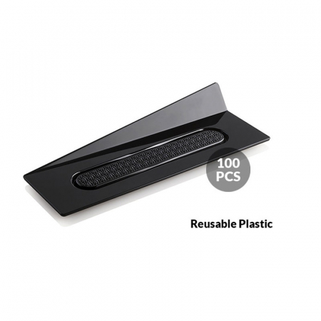 Accesorii Candy Bar, Bufet, Catering - Baza Plastic Prezentare Monoportii, Model Dreptunghi Negru, 14 x 4 cm, Set 100 Buc