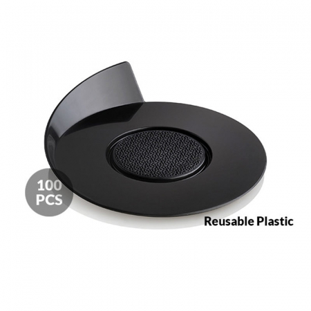 Accesorii Candy Bar, Bufet, Catering - Baza Plastic Prezentare Monoportii, Model Rotund Negru, Ø 8.6 cm, Set 100 Buc