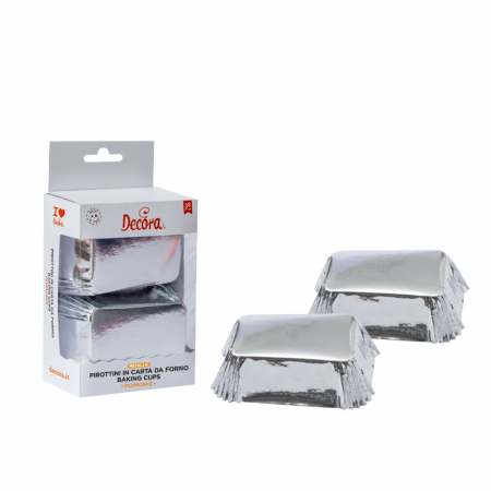 Accesorii Tort, Candy Bar, Bufet - Chese Dreptungh. Hartie Argintiu Metalizat 8 x 5 x H 3.2 cm, 20 buc