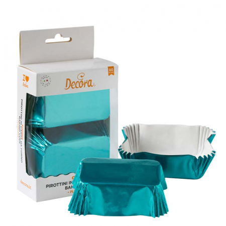 Accesorii Tort, Candy Bar, Bufet - Chese Dreptungh. Hartie Bleu Metalizat 8 x 5 x H 3.2 cm, 20 buc