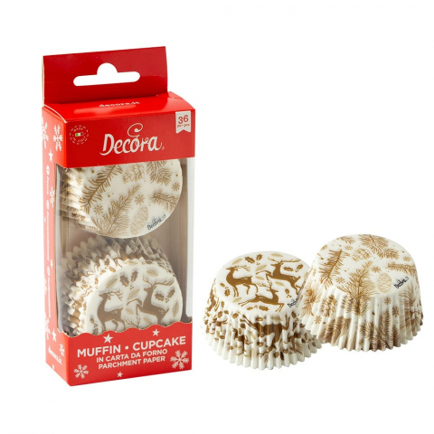 Chese Coacere si Prezentare - Chese L Hartie Model Craciun Aurii, Ø 5 x H 3.2 cm, 36 buc