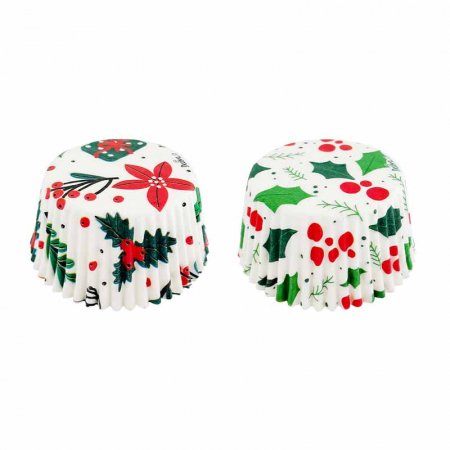 Accesorii Tort, Candy Bar, Bufet - Chese L Hartie Model Craciun Ilex, Ø 5 x H 3.2 cm, 36 buc