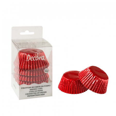 Accesorii Tort, Candy Bar, Bufet - Chese L Hartie Rosu Metalizat, Ø 5 x H 3.2 cm, 60 buc