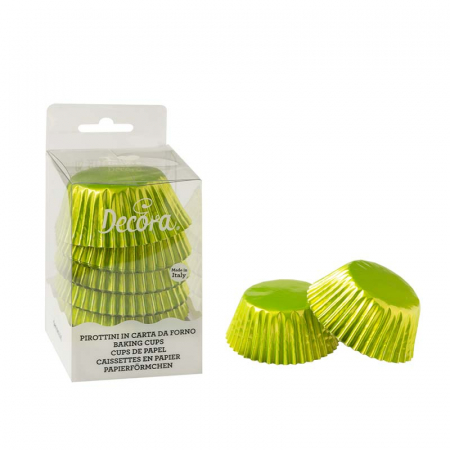 Accesorii Tort, Candy Bar, Bufet - Chese L Hartie Verde Lime Metalizat, Ø 5 x H 3.2 cm, 60 buc
