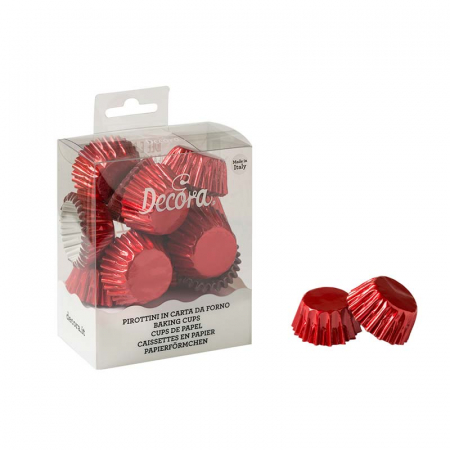 Accesorii Tort, Candy Bar, Bufet - Chese XS Hartie Rosu Metalizat, Ø 2.7 x H 1.7 cm, 180 buc