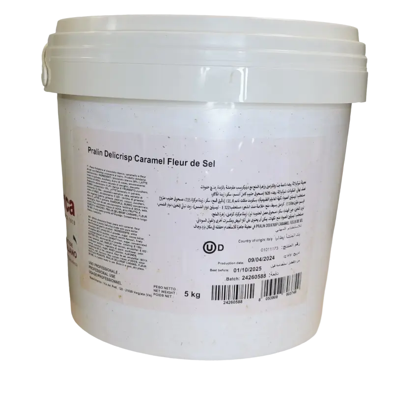 Glazuri, Napaj, Creme Cofetarie - Crema Crocanta cu Ciocolata Alba si Caramel Sarat, Pralin Delicrisp Caramel Fleur de Sel, IRCA, 5kg