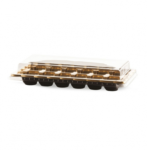 Ambalaje Bomboane, Prajituri, Torturi - Cutie Macarons/Fursecuri, 12 cavitati, 26.2 x 13.8 x H 5 cm, Set 100 buc + Capace