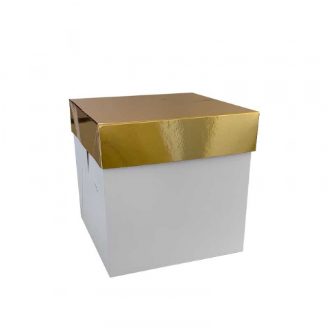 Ambalaje, Etichete, Suporturi - Cutie Patrata Desert / Tort, Carton Alb / Capac Auriu, 20 x 20 x H 20 cm, Set 20 Buc