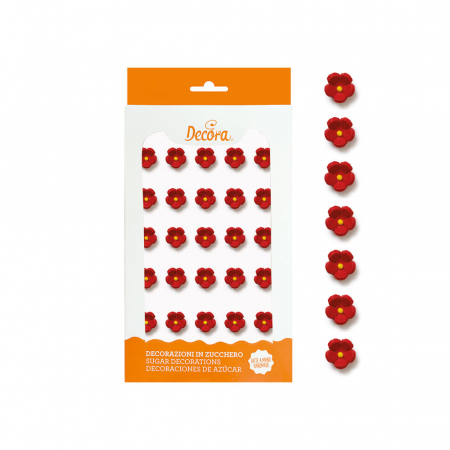 Decoratiuni Comestibile, Decor Tort - Decor Zahar - Floricele Rosii Ø 1 cm, 30 buc