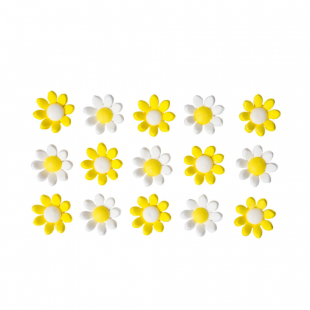 Decoratiuni Comestibile, Decor Tort - Decor Zahar - Margarete Alb Galben Ø 2.4 cm, 15 buc