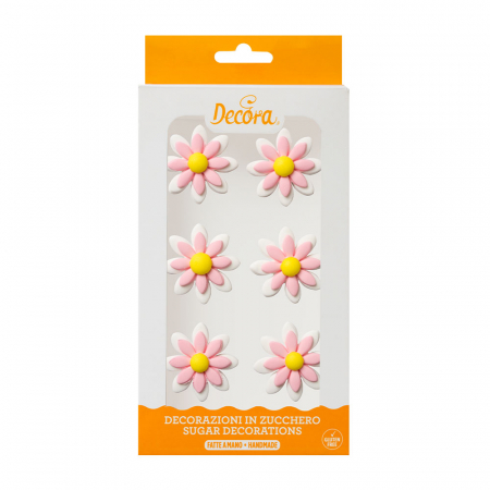 Decoratiuni Comestibile, Decor Tort - Decor Zahar - Margarete Alb Galben Roz Ø 3.5 cm, 6 buc