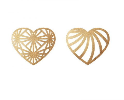 Decoratiuni Comestibile, Decor Tort - Decoruri Aurii Comestibile pentru Decorarea Alimentelor, 2 Forme, Ø 3-4 cm, Model Inimioara, 360 Buc