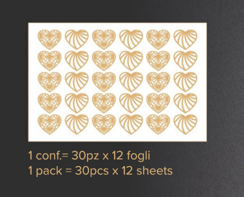 Decoratiuni Comestibile, Decor Tort - Decoruri Aurii Comestibile pentru Decorarea Alimentelor, 2 Forme, Ø 3-4 cm, Model Inimioara, 360 Buc