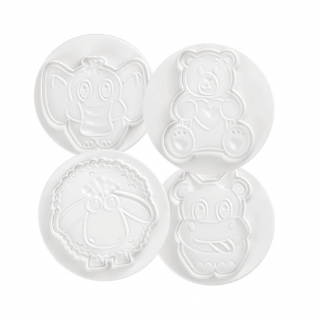 Cofetarie - Ustensile - Funny Animals - Decupatoare Plastic cu Extractor Ø 8 cm, Set 4 Buc