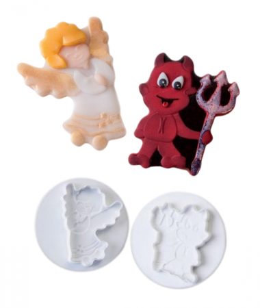 Cofetarie - Ustensile - Inger si Diavol - Decupatoare Plastic cu Extractor Ø 8 cm, Set 2 Buc