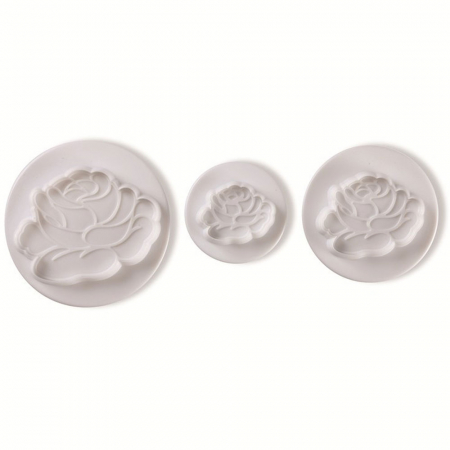 Cofetarie - Ustensile - Trandafiri - Decupatoare Plastic cu Extractor Ø 3.5 - 7 cm, Set 3 Buc