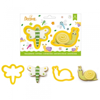 Cofetarie - Ustensile - Libelula si Melc - Decupatoare Plastic Ø 9 x H 2.2 cm, Set 2 Buc