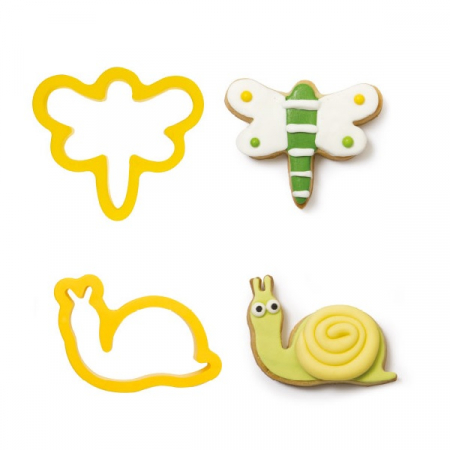 Cofetarie - Ustensile - Libelula si Melc - Decupatoare Plastic Ø 9 x H 2.2 cm, Set 2 Buc