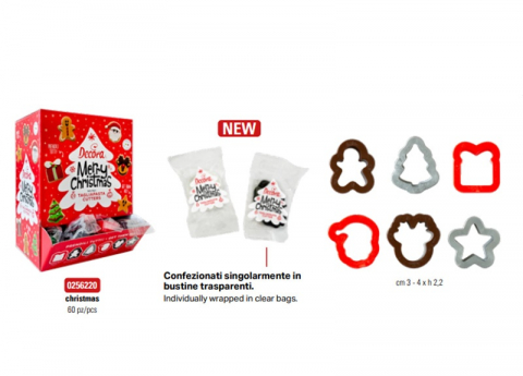 Decupatoare Sezon - Decupatoare Plastic Craciun 6 Modele 3 - 4 x H 2.2 cm, 60 buc