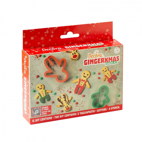 Decupatoare Sezon - Decupatoare Plastic Craciun - Gingerman 6 - 11 x 8 x H 2.2 cm, 2 Buc + 4 Sabloane