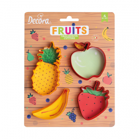 Cofetarie - Ustensile - Decupatoare Plastic Fructe - Ananas, Banana, Capsune, Mar Ø 7 - 10 cm, 4 buc