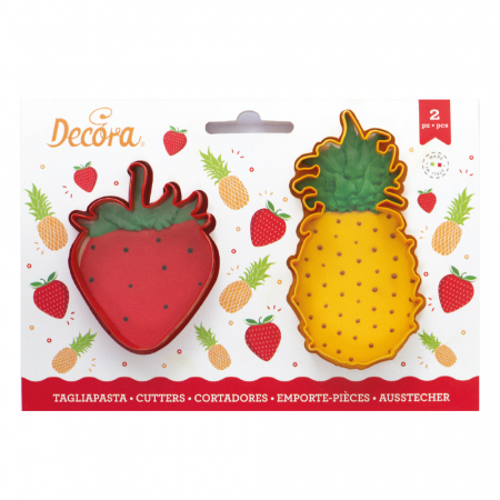 Cofetarie - Ustensile - Decupatoare Plastic Fructe - Ananas si Capsuna Ø 7 si 10 x H 2.2 cm, 2 Buc