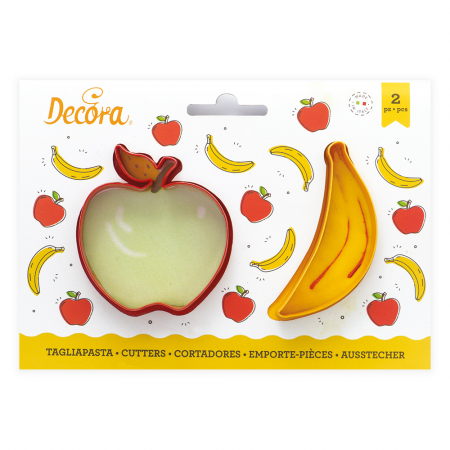 Cofetarie - Ustensile - Decupatoare Plastic Fructe - Banana si Mar Ø 7.5 si 8.5 x H 2.2 cm, 2 Buc