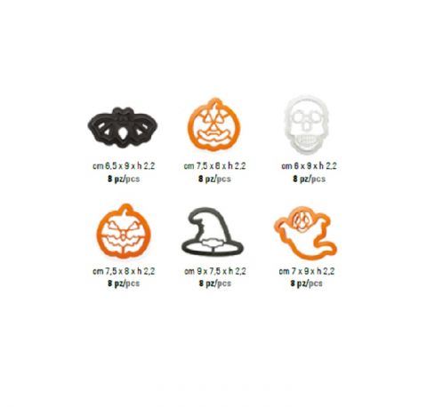 Cofetarie - Ustensile - Decupatoare Plastic Halloween 6 Modele, 6 - 9 x H 2.2 cm, 48 buc