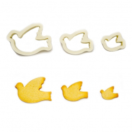 Cofetarie - Ustensile - Porumbei - Decupatoare Plastic Ø 6.5 - 9 x H 2.2 cm, Set 3 Buc