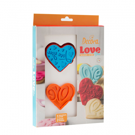 Cofetarie - Ustensile - Decupator + Marcator Plastic Love 7 x 6.5 x H 2.2 cm, Set 3 buc