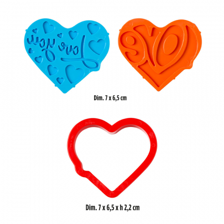 Cofetarie - Ustensile - Decupator + Marcator Plastic Love 7 x 6.5 x H 2.2 cm, Set 3 buc