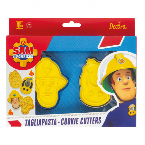 Decupatoare Figurine - Decupator + Marcator Plastic Pompierul Sam, 8 - 9 x 6 - 8 x H 2.2 cm, Set 4 buc