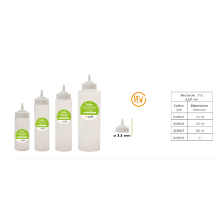 Brutarie, Patiserie - Ustensile - Dispenser Sosuri / Glazuri pentru Dozare si Plating Ø 2.8 mm, 350 ml