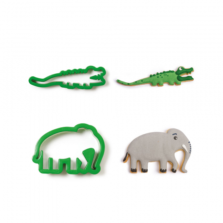 Cofetarie - Ustensile - Elefant si Crocodil - Decupatoare Plastic Ø 4 si 8 x H 2.2 cm, 2 Buc