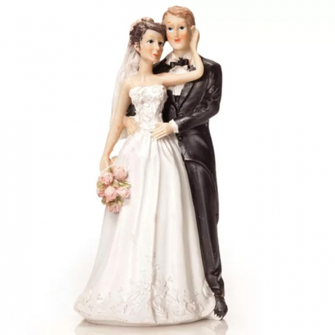 Ustensile si Accesorii Tort - Figurina Tort Necomestibila, Mire si Mireasa Bruneta H 13 cm