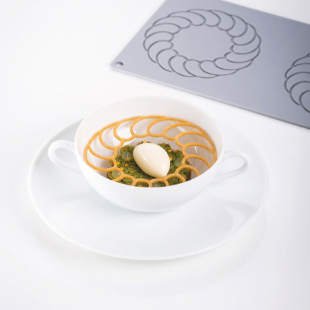 Forme Silicon pentru Decor si Plating - Forma Silicon Gourmand Forma Rotunda Floare Oval Ø 11 x H 0.15 cm, 3 cavitati