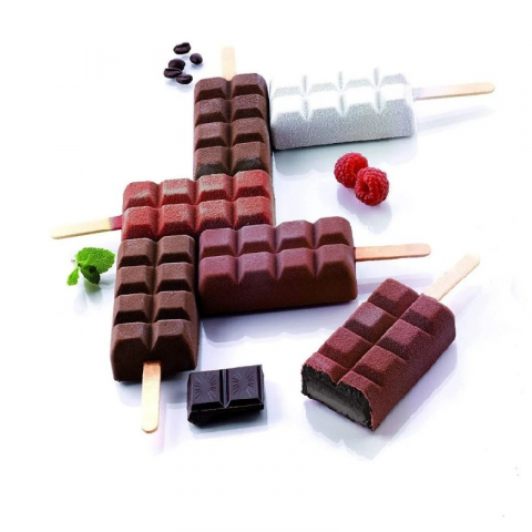 Matrite, Forme Inghetata, Gelaterie - Forma Silicon Inghetata Choco Stick GEL02, 2 forme x 2 cav. 9.2 x 4.8 x H 2.4 cm, 90 ml, 50 bastonase