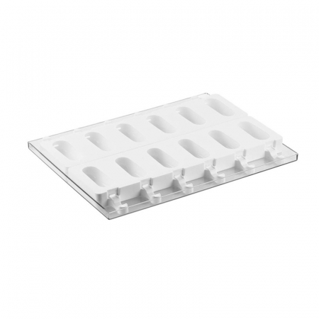 Matrite, Forme Inghetata, Gelaterie - Forma Silicon Inghetata GEL14 3D, 2 forme x 6 cavitati 9.3x4.3xH2.5cm, 76 ml,tavita, 50 bastonase