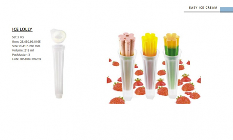 Cofetarie - Ustensile - Forma Silicon Inghetata Lolly, 3 forme silicon x Ø 4.1 x H 20 cm, 72 ml