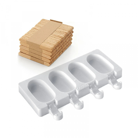 Cofetarie - Ustensile - Forma Silicon Inghetata Mini Clasica GEL01M, 4 cavitati x Ø 7.3 x H 3.8 cm, 37 ml, 50 bastonase