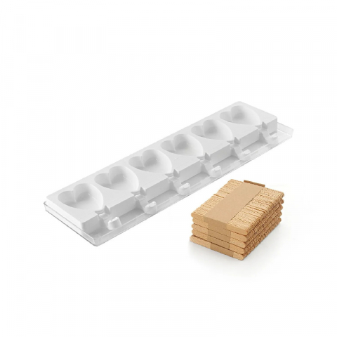Matrite, Forme Inghetata, Gelaterie - Forma Silicon Inghetata Mini Heart-IC, 2 forme x 6 cav. 5.5 x 6.8 x H 1.8 cm, 45 ml, 50 bastonase