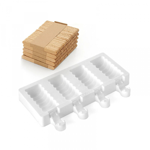Cofetarie - Ustensile - Forma Silicon Inghetata Mini Tango GEL04M, 4 cavitati x 9.1 x 8.5 x H 2.3 cm, 36 ml, 50 bastonase