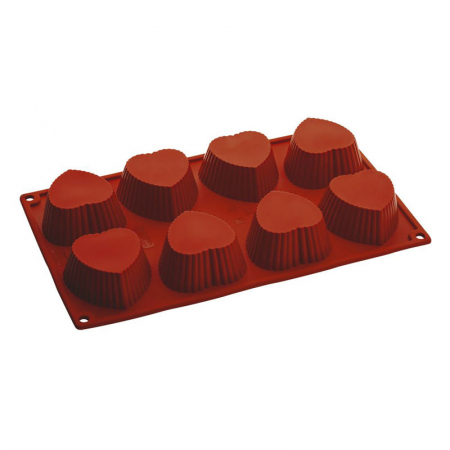 Forme de Silicon Cofetarie - Forma Silicon Inima Muffins, 6.8 x 6.8 x H 3.1 cm, 8 cavitati